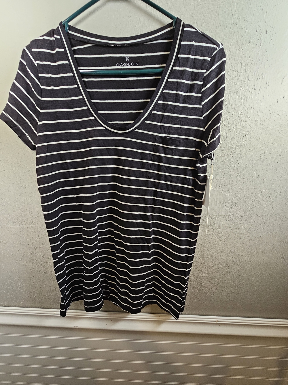 Caslon  & White Striped V-Neck Tee M